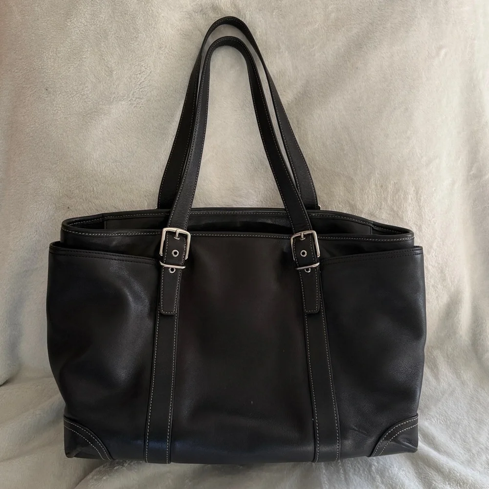 COACH BLACK LEATHER LARGE DIAPER BAG/ BUSINESS TOTE PURSE D04S-6460 vintage